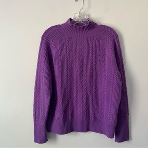 Repeat Luxury 100% Cashmere Cable Knit Mock Neck Raglan Sweater 36 XS